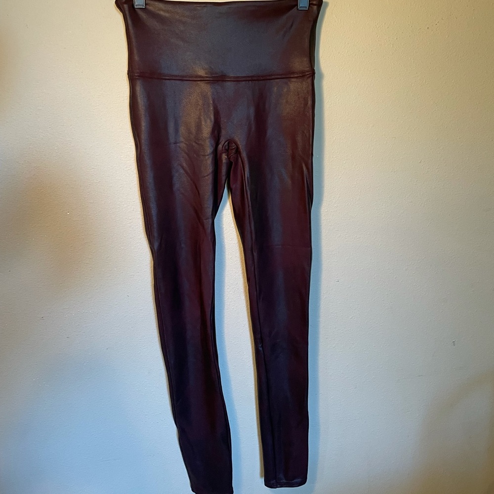 SPANX by Sara Blakely faux leather maroon leggings